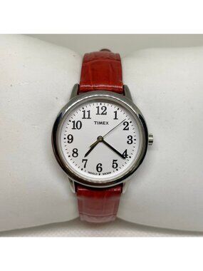 Timex indiglo women’s watch silver tone quartz 30mm white dial leather running